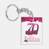 70e Birthday roze bloem roos florale sleutelhanger (Voorkant Links)