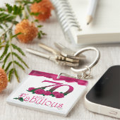70e Birthday roze bloem roos florale sleutelhanger (Voorkant Rechts)