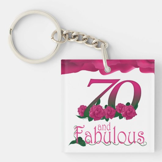 70e Birthday roze bloem roos florale sleutelhanger (Voorkant)