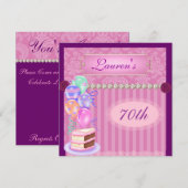 70E BIRTHDAY Roze Damask Invitation Kaart (Voorkant / Achterkant)