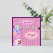 70E BIRTHDAY Roze Damask Invitation Kaart (Staand voorkant)
