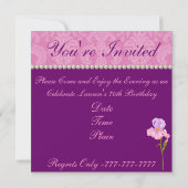 70E BIRTHDAY Roze Damask Invitation Kaart (Achterkant)