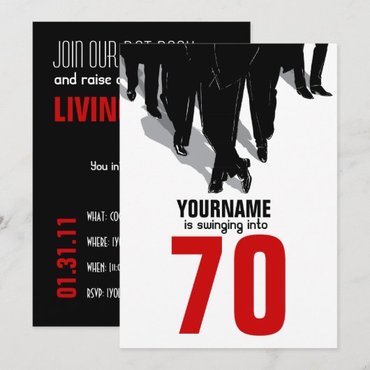 70e 'Birthday Swingers Rat Pack'-partij Kaart (Voorkant / Achterkant)