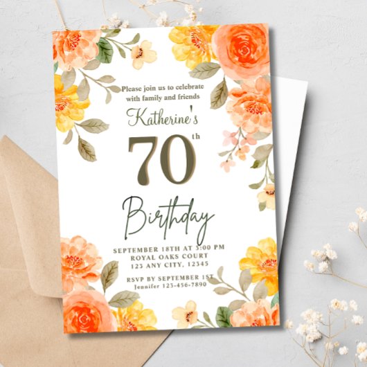 70e bloemige Sinaasappel geel Boho Waterverf Verja Kaart