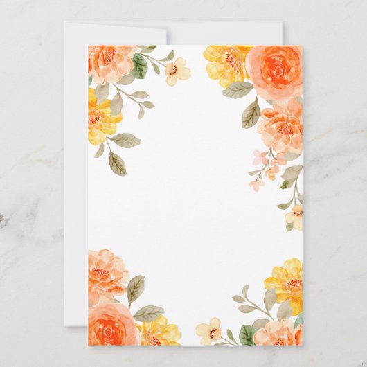 70e bloemige Sinaasappel geel Boho Waterverf Verja Kaart (Achterkant)