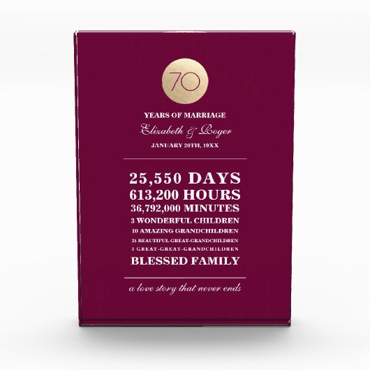 70e bruiloft Jubileum aangepaste geschenk acrylblo Fotoblokken (Voorkant)