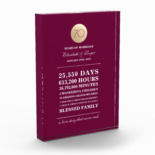 70e bruiloft Jubileum aangepaste geschenk acrylblo Fotoblokken (Links)