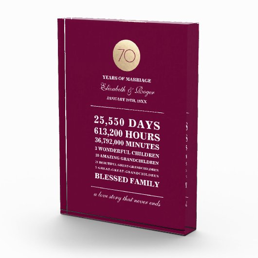 70e bruiloft Jubileum aangepaste geschenk acrylblo Fotoblokken (Rechts)