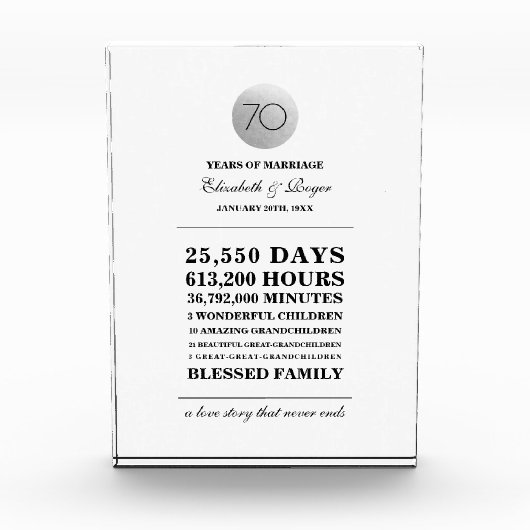 70e bruiloft Jubileum aangepaste geschenk plaque Fotoblokken (Voorkant)