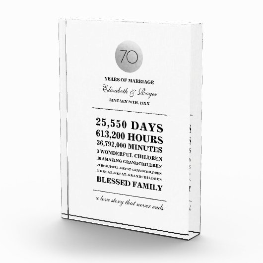 70e bruiloft Jubileum aangepaste geschenk plaque Fotoblokken (Rechts)