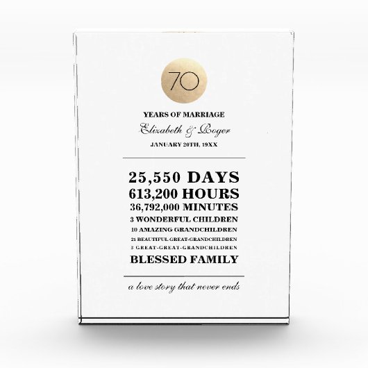 70e bruiloft Jubileum aangepaste geschenk plaque Fotoblokken (Voorkant)