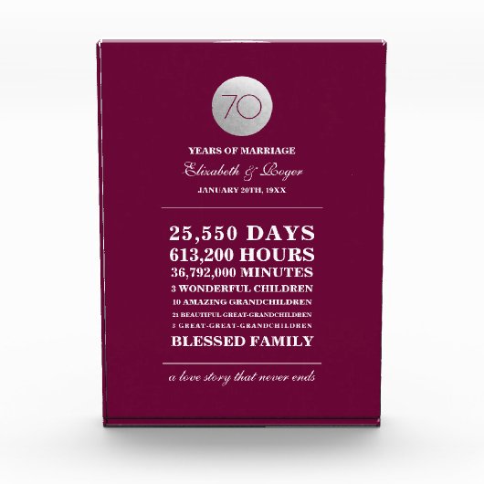 70e bruiloft Jubileum aangepaste geschenk plaque Fotoblokken (Voorkant)