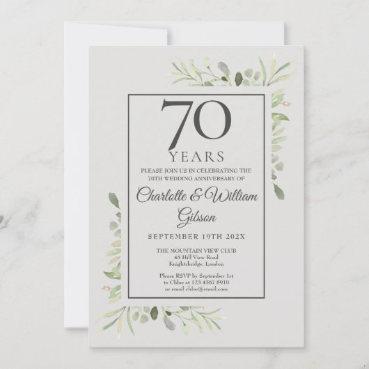 70e bruiloft Jubileum aquarel groen Kaart (Voorkant)