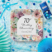 70e bruiloft Jubileum Elegant Script Floral Papieren Bordje (Feest)