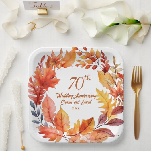 70e bruiloft Jubileum Herfst Bloemen Papieren Bordje (Huwelijk)
