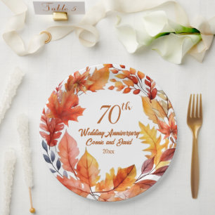 70e bruiloft Jubileum Herfst Bloemen Papieren Bordje