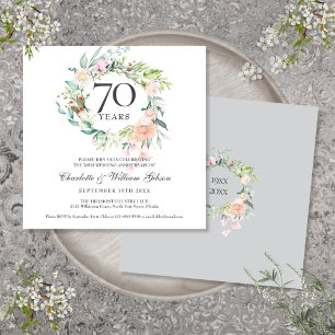 70e bruiloft Jubileum Waterverf Bloemen Kaart