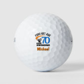 70e cadeau voor collega Funny Blue Custom Golfballen (Voorkant)