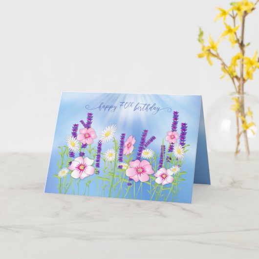 70e dag zacht gekleed bloemkool blauw kaart (Gele Bloem)