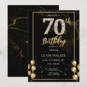 70e Diamond Zwart en Goud Verjaardag Kaart (Voorkant / Achterkant)