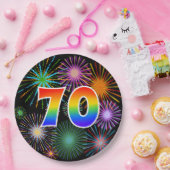 70e Evenement - Leuk, Kleurrijk, Vet, Regenboog 70 Papieren Bordje (Feest)
