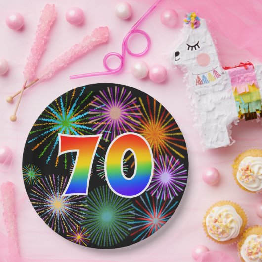 70e Evenement - Leuk, Kleurrijk, Vet, Regenboog 70 Papieren Bordje (Feest)