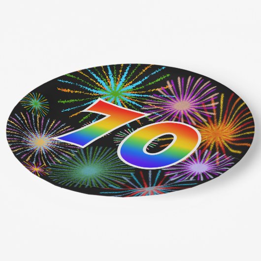 70e Evenement - Leuk, Kleurrijk, Vet, Regenboog 70 Papieren Bordje (Gekanteld)