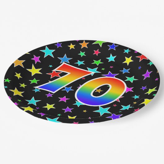 70e Evenement: Vet, Leuk, Kleurrijke Regenboog 70 Papieren Bordje (Gekanteld)