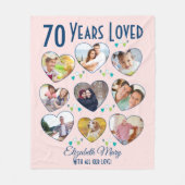 70e geboortedag Hart Foto Collage Fleece Deken (Voorkant)