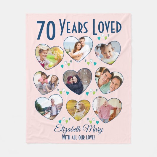 70e geboortedag Hart Foto Collage Fleece Deken (Voorkant)