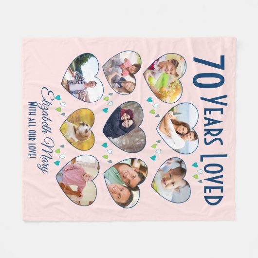 70e geboortedag Hart Foto Collage Fleece Deken (Voorkant (Horizontaal))