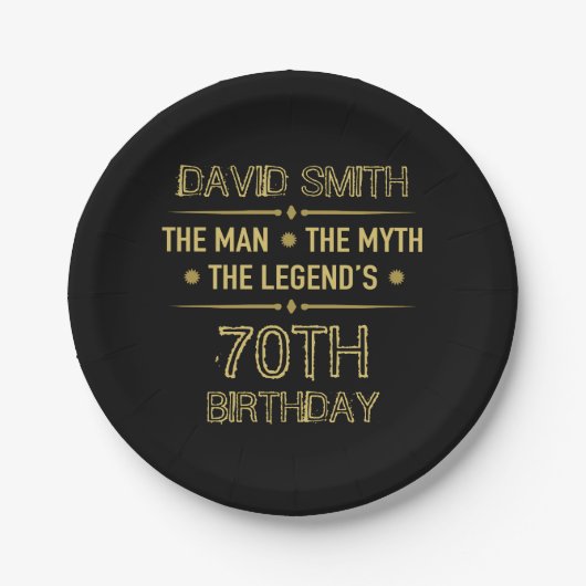 70e geboortedag Man Myth Legend Papieren Bordje (Voorkant)