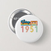 70e  geboortedag Retro 1951 Cassettebandje Ronde Button 5,7 Cm (Voorkant /achterkant)