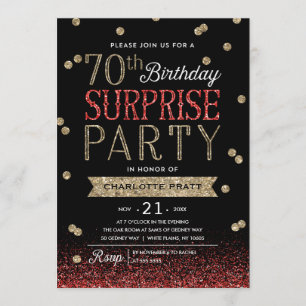 70e Glitter Confetti Surprise Party Invitation Kaart