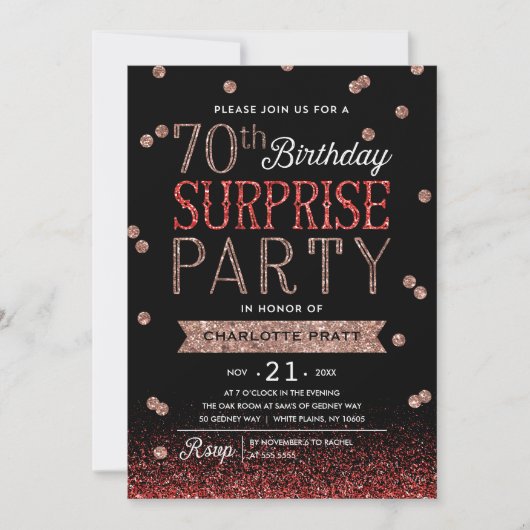 70e Glitter Confetti Surprise Party Invitation Kaart (Voorkant)