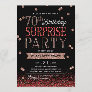 70e Glitter Confetti Surprise Party Invitation Kaart