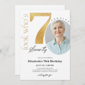 70e Gold Birthday-uitnodiging met foto Kaart (Voorkant / Achterkant)