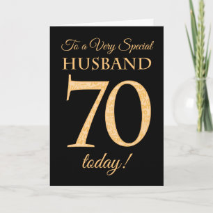 70e Gold-effect op Black, voor Husband Birthday Kaart