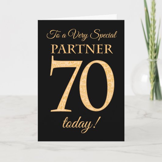 70e Gold-effect op Black, voor Partner Birthday Kaart (Voorkant)