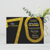70e Gold Glitter Birthday Invitation Kaart (Staand voorkant)