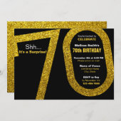 70e Gold Glitter Birthday Invitation Kaart (Voorkant / Achterkant)