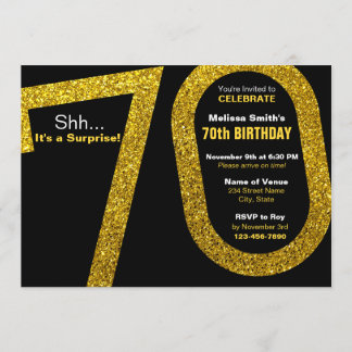 70e Gold Glitter Birthday Invitation Kaart