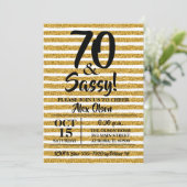 70e Gold Glitter Stripes Birthday Invitations (Staand voorkant)