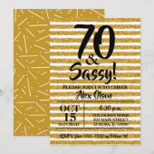 70e Gold Glitter Stripes Birthday Invitations (Voorkant / Achterkant)