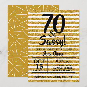 70e Gold Glitter Stripes Birthday Invitations