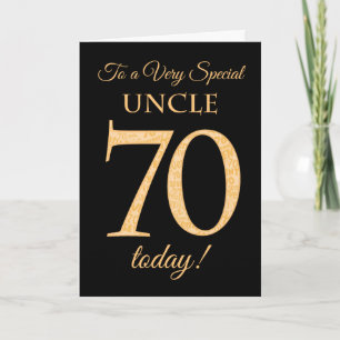 70e Goud-effect op zwart, voor Uncle Birthday Kaart