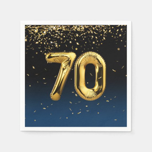 70e gouden ballonnen en Confetti Napkins Servet (Voorkant)