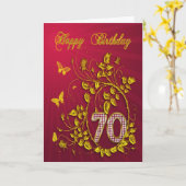 70e gouden vlinder op de verjaardag van de geboort kaart (Gele Bloem)