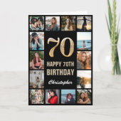 70e Happy Birthday Black en Gold Photo Collage Kaart (Voorkant)