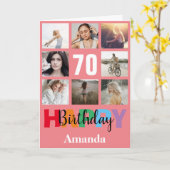 70e Happy Birthday Fotocollage Moderne Roze Kaart (Gele Bloem)